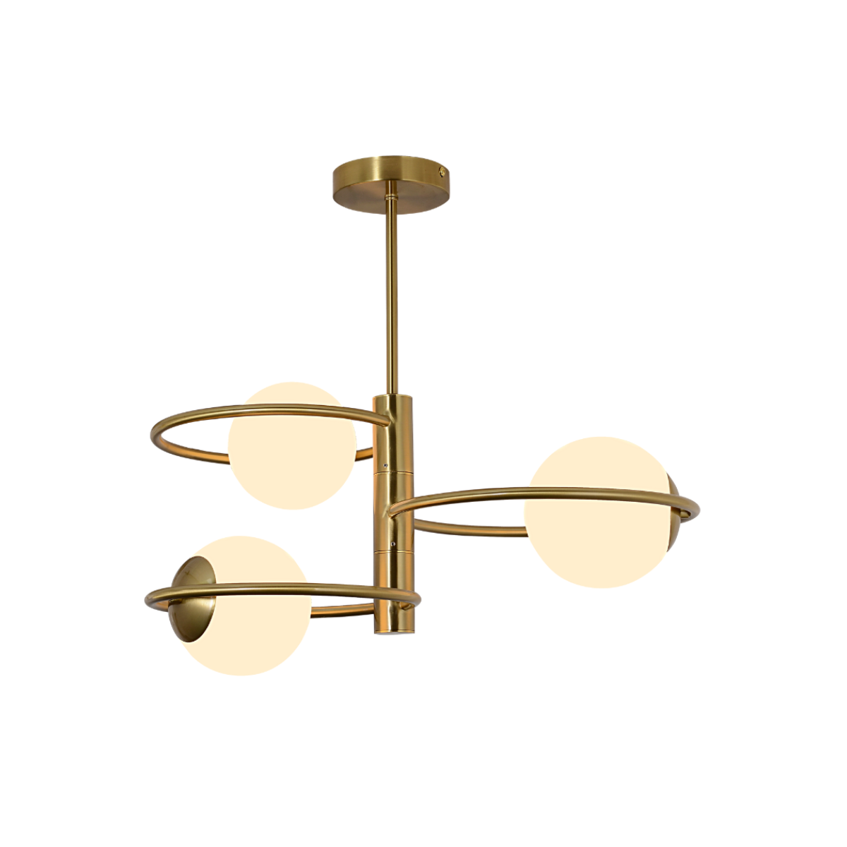 Złota lampa sufitowa Dorado Ring 3 z mlecznymi kloszami